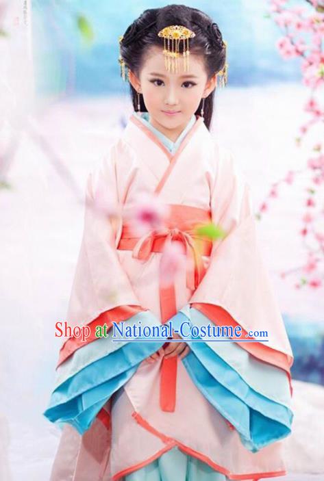 Chinese Traditional Han Dynasty Girls Pink Hanfu Dress Ancient Court Princess Costume for Kids