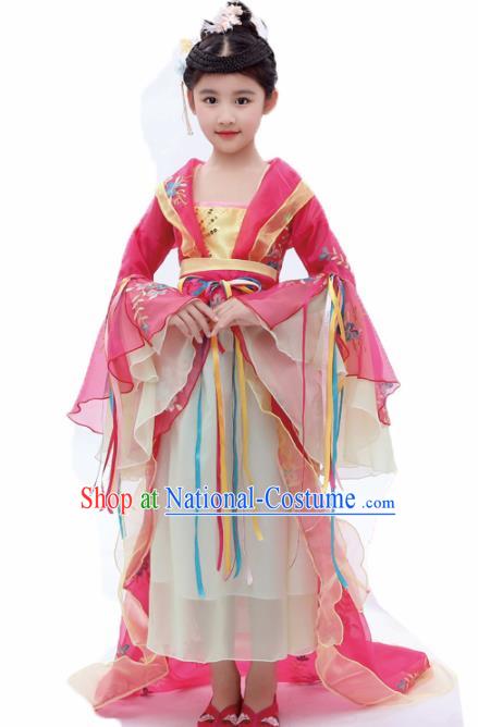 Chinese Traditional Tang Dynasty Girls Pink Hanfu Dress Ancient Court Princess Costume for Kids