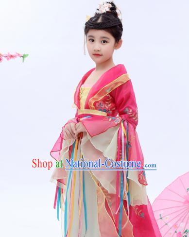 Chinese Traditional Tang Dynasty Girls Pink Hanfu Dress Ancient Court Princess Costume for Kids