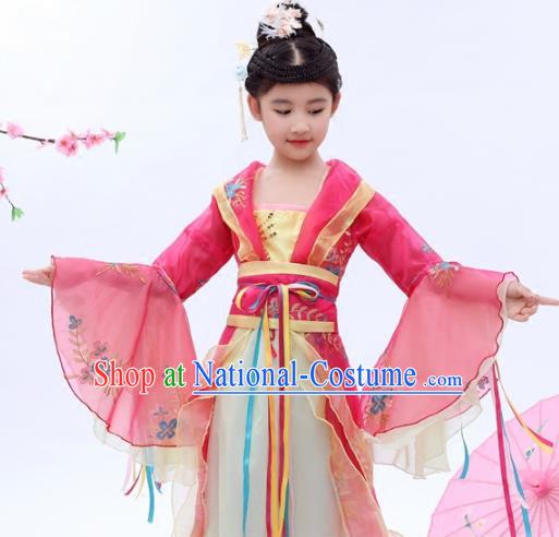 Chinese Traditional Tang Dynasty Girls Pink Hanfu Dress Ancient Court Princess Costume for Kids