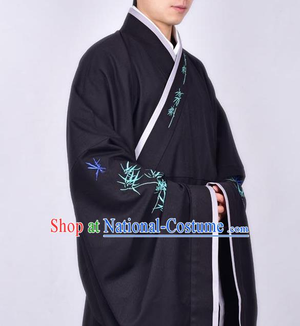 Chinese Traditional Ming Dynasty Taoist Priest Hanfu Black Robe Ancient Scholar Costume for Men