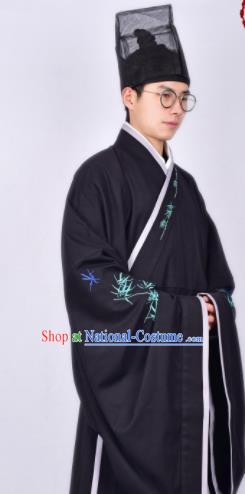 Chinese Traditional Ming Dynasty Taoist Priest Hanfu Black Robe Ancient Scholar Costume for Men