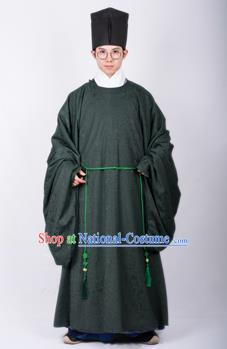 Chinese Traditional Ming Dynasty Scholar Hanfu Green Robe Ancient Taoist Priest Costume for Men