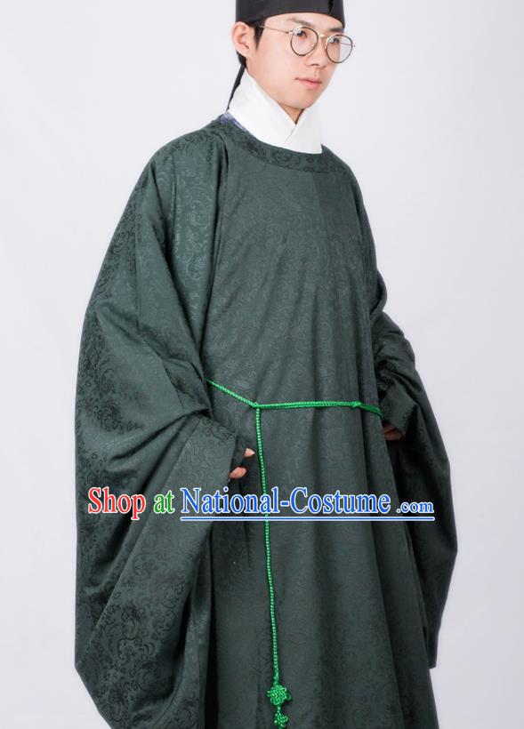 Chinese Traditional Ming Dynasty Scholar Hanfu Green Robe Ancient Taoist Priest Costume for Men