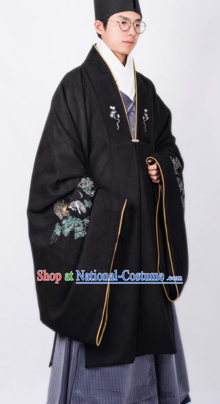 Chinese Traditional Ming Dynasty Scholar Hanfu Black Cloak Ancient Taoist Priest Costume for Men