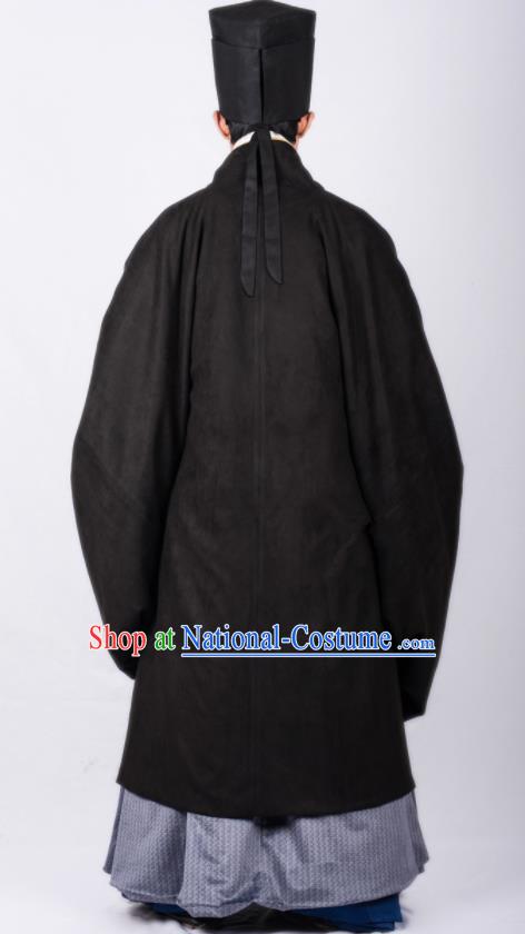 Chinese Traditional Ming Dynasty Scholar Hanfu Black Cloak Ancient Taoist Priest Costume for Men