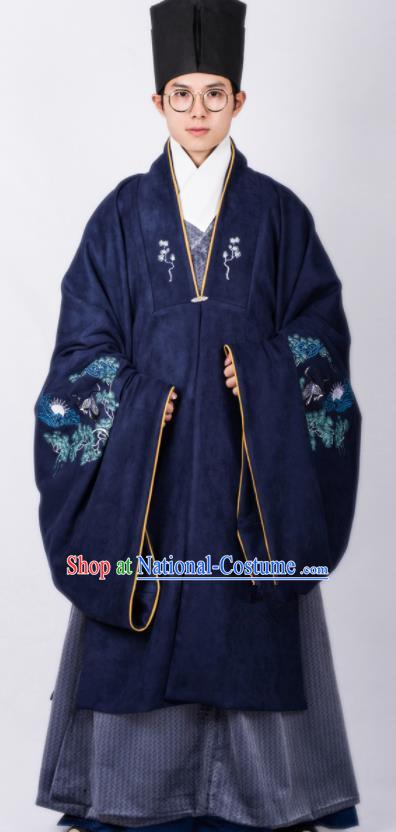 Chinese Traditional Ming Dynasty Scholar Hanfu Royalblue Cloak Ancient Taoist Priest Costume for Men