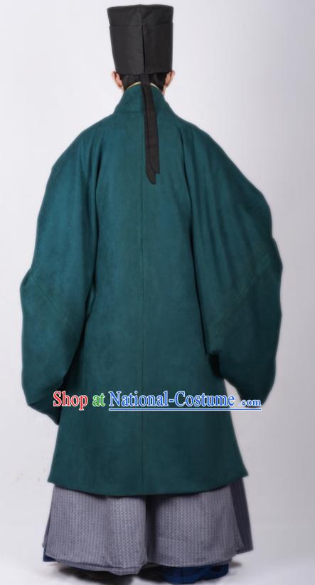 Chinese Traditional Ming Dynasty Scholar Hanfu Green Cloak Ancient Taoist Priest Costume for Men