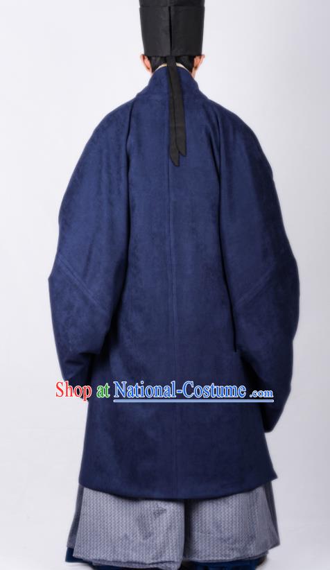 Chinese Traditional Ming Dynasty Scholar Hanfu Royalblue Cloak Ancient Taoist Priest Costume for Men