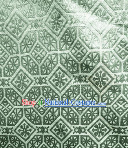 Chinese Classical Snowflake Pattern Green Silk Fabric Traditional Ancient Hanfu Dress Brocade Cloth