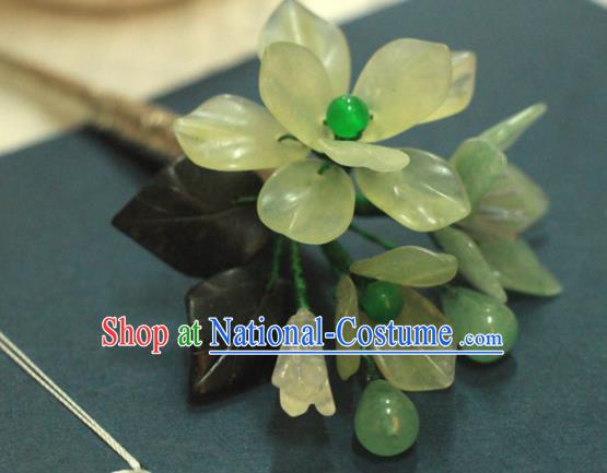 Chinese Ancient Court Queen Jade Flower Hair Clip Hairpins Traditional Classical Hanfu Hair Accessories for Women