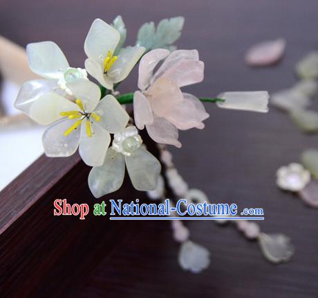 Chinese Ancient Court Queen White Jade Lotus Hair Clip Hairpins Traditional Classical Hanfu Hair Accessories for Women