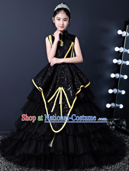 Top Grade Children Day Dance Performance Black Veil Full Dress Kindergarten Girl Stage Show Costume for Kids