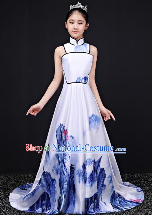 Top Grade Children Day Dance Performance Printing Qipao Dress Kindergarten Girl Stage Show Costume for Kids