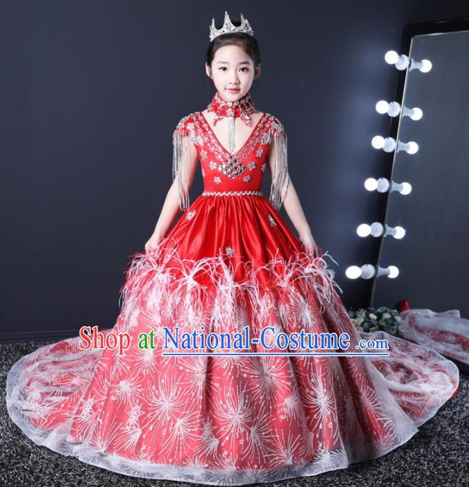 Top Grade Children Day Dance Performance Red Dress Kindergarten Girl Stage Show Costume for Kids