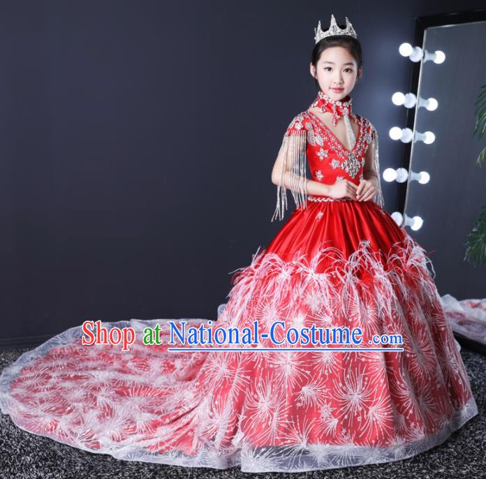 Top Grade Children Day Dance Performance Red Dress Kindergarten Girl Stage Show Costume for Kids