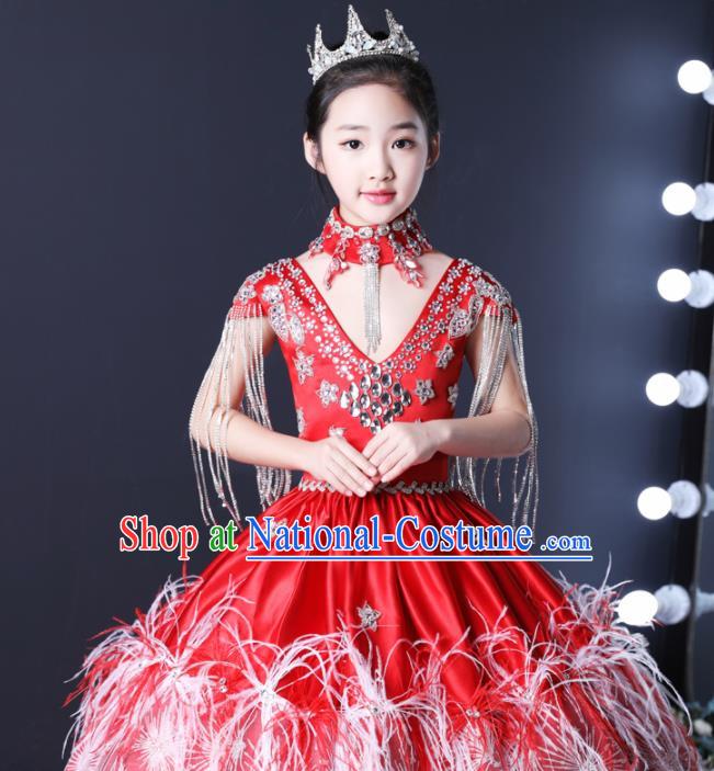 Top Grade Children Day Dance Performance Red Dress Kindergarten Girl Stage Show Costume for Kids