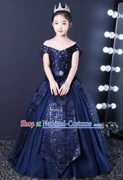 Top Grade Children Day Dance Performance Navy Dress Kindergarten Girl Stage Show Costume for Kids