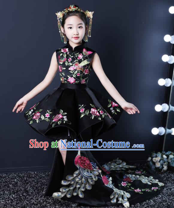 Top Grade Children Day Dance Performance Black Trailing Dress Kindergarten Girl Stage Show Costume for Kids