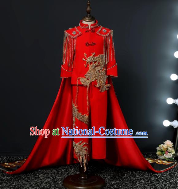 Chinese Children Day Classical Dance Performance Red Outfits Kindergarten Boys Stage Show Costume for Kids