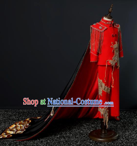 Chinese Children Day Classical Dance Performance Red Outfits Kindergarten Boys Stage Show Costume for Kids