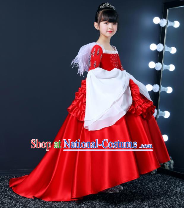 Top Grade Children Day Dance Performance Red Satin Dress Kindergarten Girl Stage Show Costume for Kids