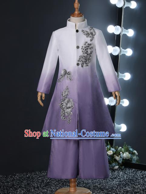 Chinese Children Day Classical Dance Performance Purple Outfits Kindergarten Boys Stage Show Costume for Kids