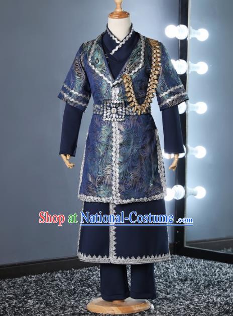 Chinese Children Day Classical Dance Performance Royalblue Outfits Kindergarten Boys Stage Show Costume for Kids