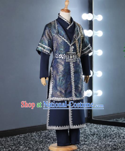 Chinese Children Day Classical Dance Performance Royalblue Outfits Kindergarten Boys Stage Show Costume for Kids