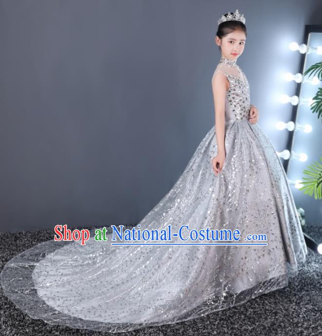 Top Grade Children Day Dance Performance Grey Dress Kindergarten Girl Stage Show Wedding Costume for Kids