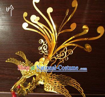 Chinese Ancient Court Queen Phoenix Golden Hairpins Traditional Classical Hanfu Hair Accessories for Women