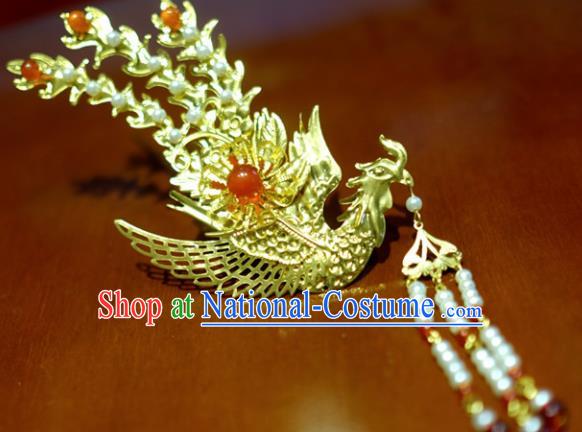 Chinese Traditional Ancient Court Queen Beads Tassel Phoenix Hairpins Classical Hanfu Hair Accessories for Women