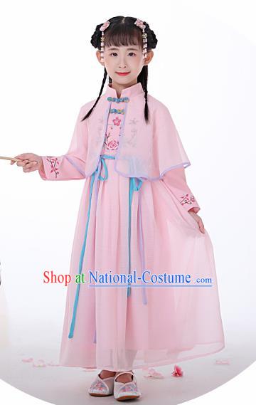 Chinese Traditional Children Pink Hanfu Dress Classical National Tang Suit Costume for Kids