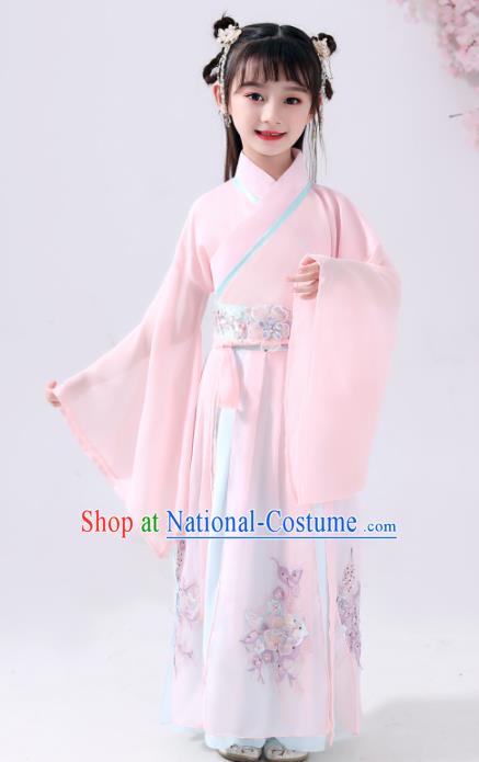 Chinese Traditional Han Dynasty Girls Pink Hanfu Dress Ancient Princess Peri Costume for Kids