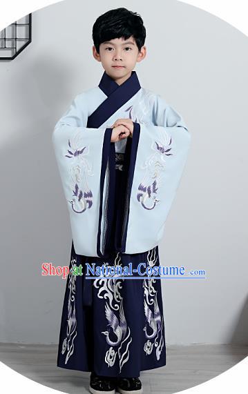 Chinese Traditional Han Dynasty Boys Navy Hanfu Clothing Ancient Scholar Costume for Kids