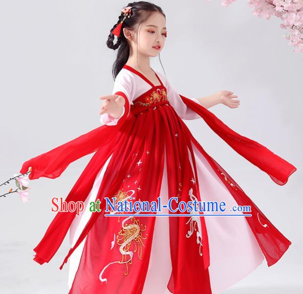 Chinese Traditional Tang Dynasty Girls Red Hanfu Dress Ancient Princess Costume for Kids