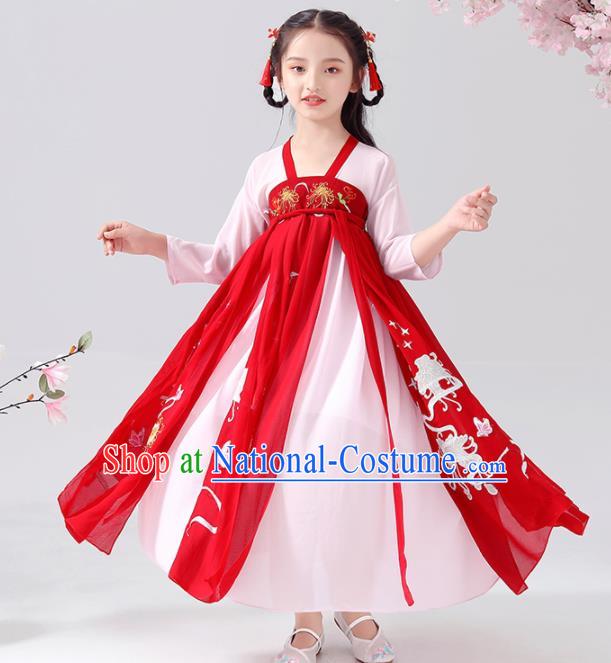 Chinese Traditional Tang Dynasty Girls Red Hanfu Dress Ancient Princess Costume for Kids