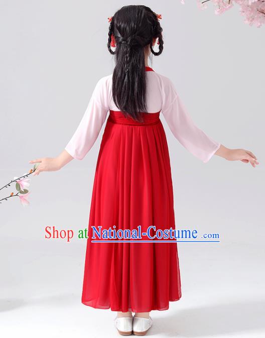 Chinese Traditional Tang Dynasty Girls Red Hanfu Dress Ancient Princess Costume for Kids