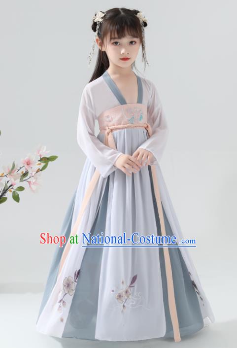 Chinese Traditional Tang Dynasty Girls Blue Grey Hanfu Dress Ancient Princess Costume for Kids