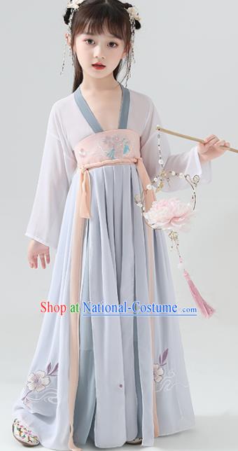 Chinese Traditional Tang Dynasty Girls Blue Grey Hanfu Dress Ancient Princess Costume for Kids