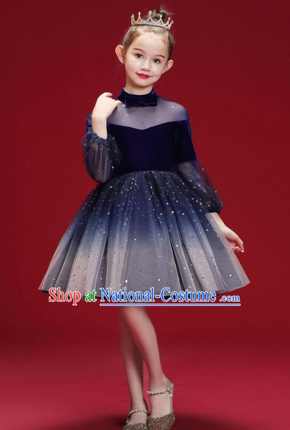 Top Grade Christmas Day Dance Performance Royalblue Full Dress Kindergarten Girl Stage Show Costume for Kids