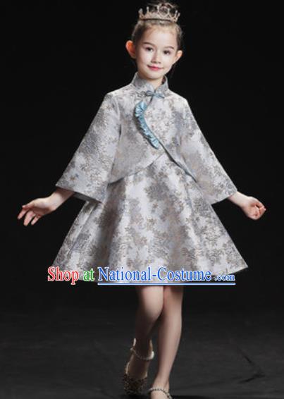 Top Grade Christmas Day Dance Performance Grey Full Dress Kindergarten Girl Stage Show Costume for Kids