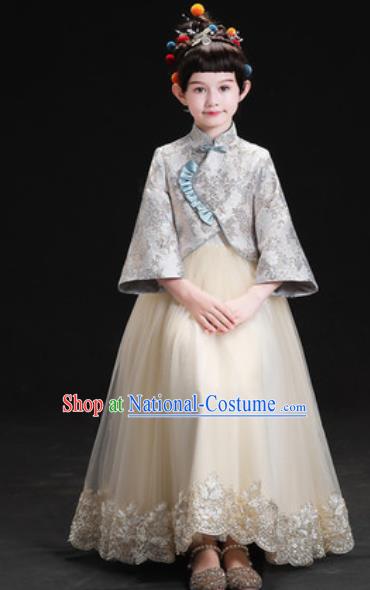 Chinese New Year Performance Grey Full Dress Kindergarten Girls Dance Stage Show Costume for Kids