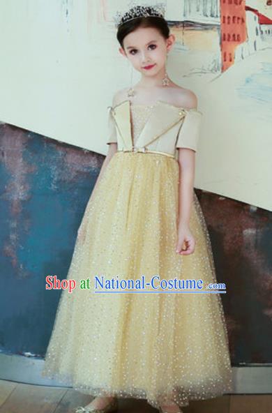 Top Grade Christmas Day Dance Performance Yellow Veil Full Dress Kindergarten Girl Stage Show Costume for Kids