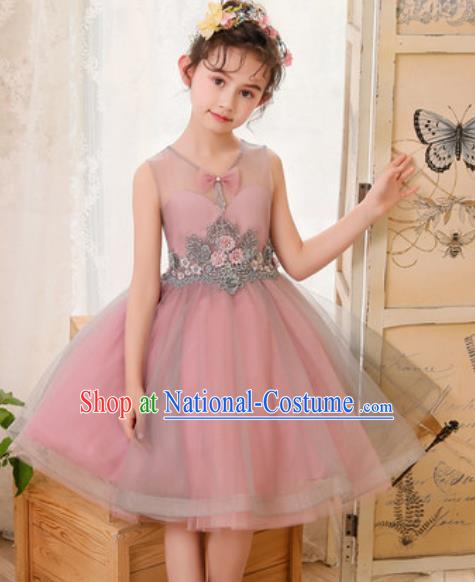 Top Grade Christmas Day Dance Performance Deep Pink Full Dress Kindergarten Girl Stage Show Costume for Kids