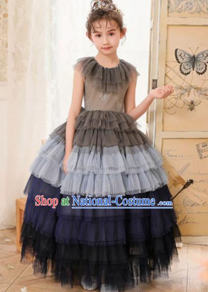 Top Grade Christmas Day Dance Performance Navy Veil Full Dress Kindergarten Girl Stage Show Costume for Kids