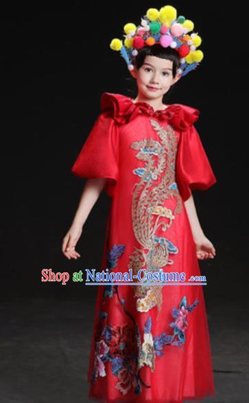 Chinese New Year Classical Dance Performance Red Dress Kindergarten Girls Stage Show Costume for Kids