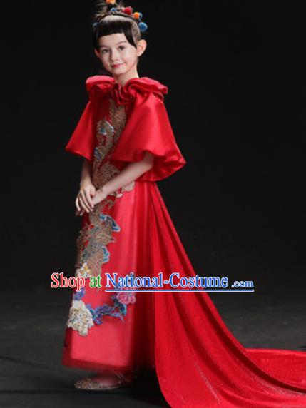 Chinese New Year Classical Dance Performance Red Dress Kindergarten Girls Stage Show Costume for Kids