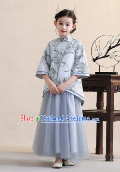 Chinese New Year Performance Embroidered Lilac Dress National Kindergarten Girls Dance Stage Show Costume for Kids