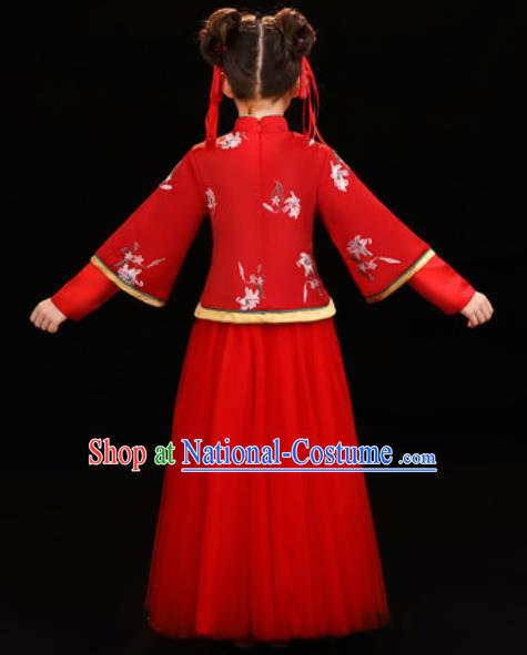 Chinese New Year Performance Red Veil Qipao Dress National Kindergarten Girls Dance Stage Show Costume for Kids